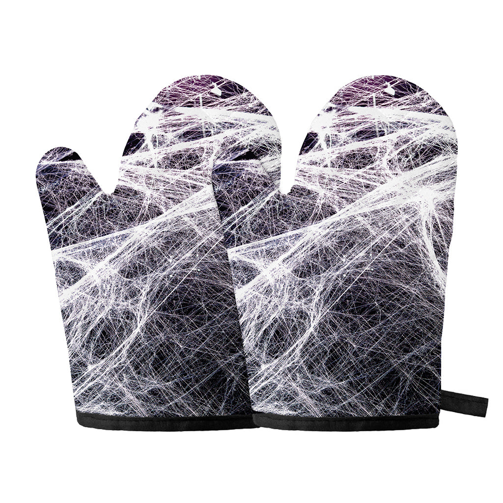 Horror Cobweb Print Oven Mitts