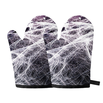 Horror Cobweb Print Oven Mitts