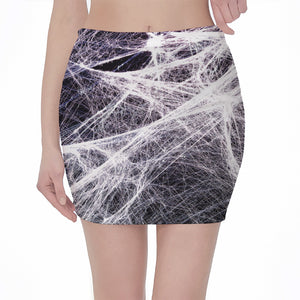 Horror Cobweb Print Pencil Mini Skirt