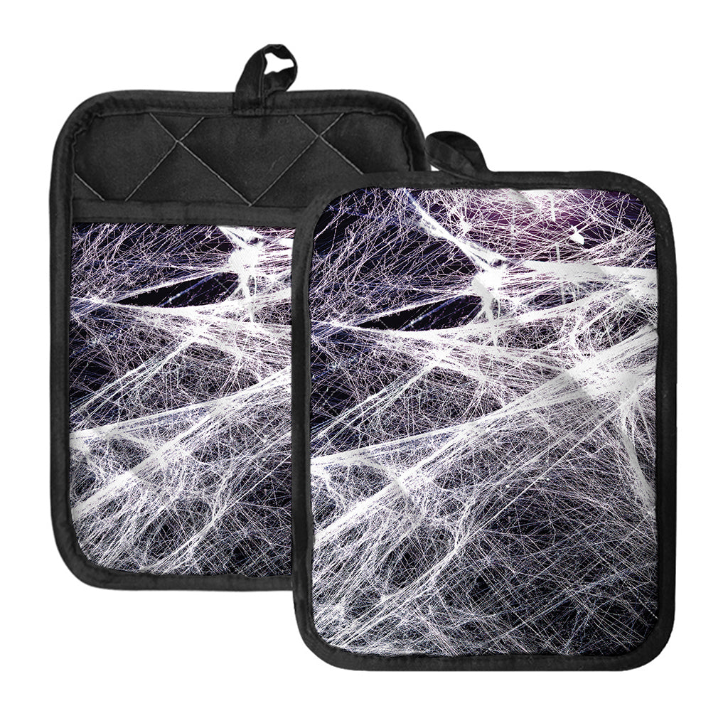 Horror Cobweb Print Pot Holders With Pocket