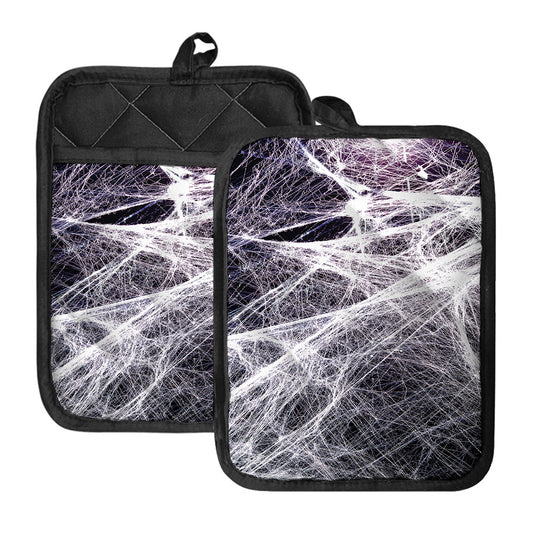 Horror Cobweb Print Pot Holders With Pocket