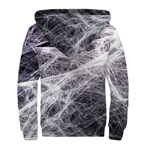 Horror Cobweb Print Sherpa Lined Zip Up Hoodie