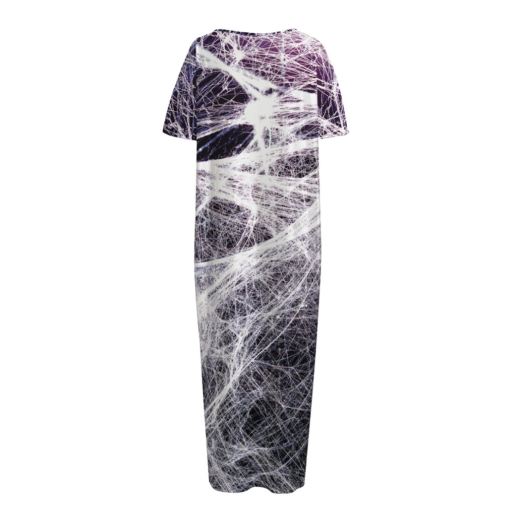 Horror Cobweb Print Short Sleeve Long Nightdress