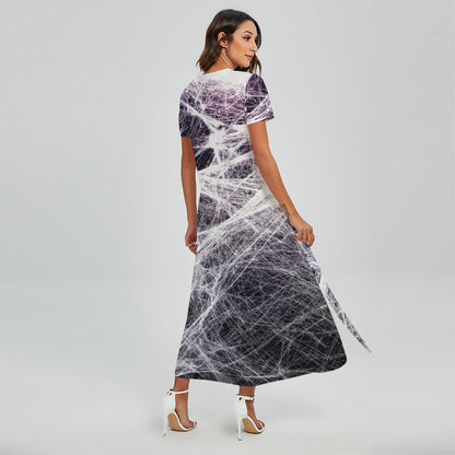Horror Cobweb Print Short Sleeve Maxi Dress