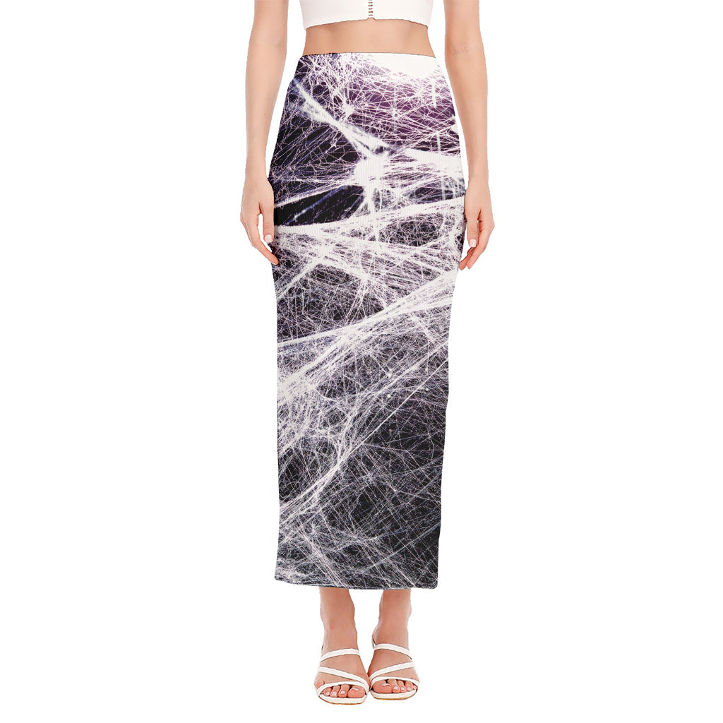 Horror Cobweb Print Side Slit Maxi Skirt