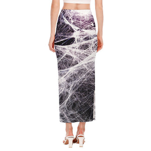 Horror Cobweb Print Side Slit Maxi Skirt