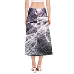 Horror Cobweb Print Side Slit Midi Skirt