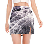 Horror Cobweb Print Side Slit Mini Skirt