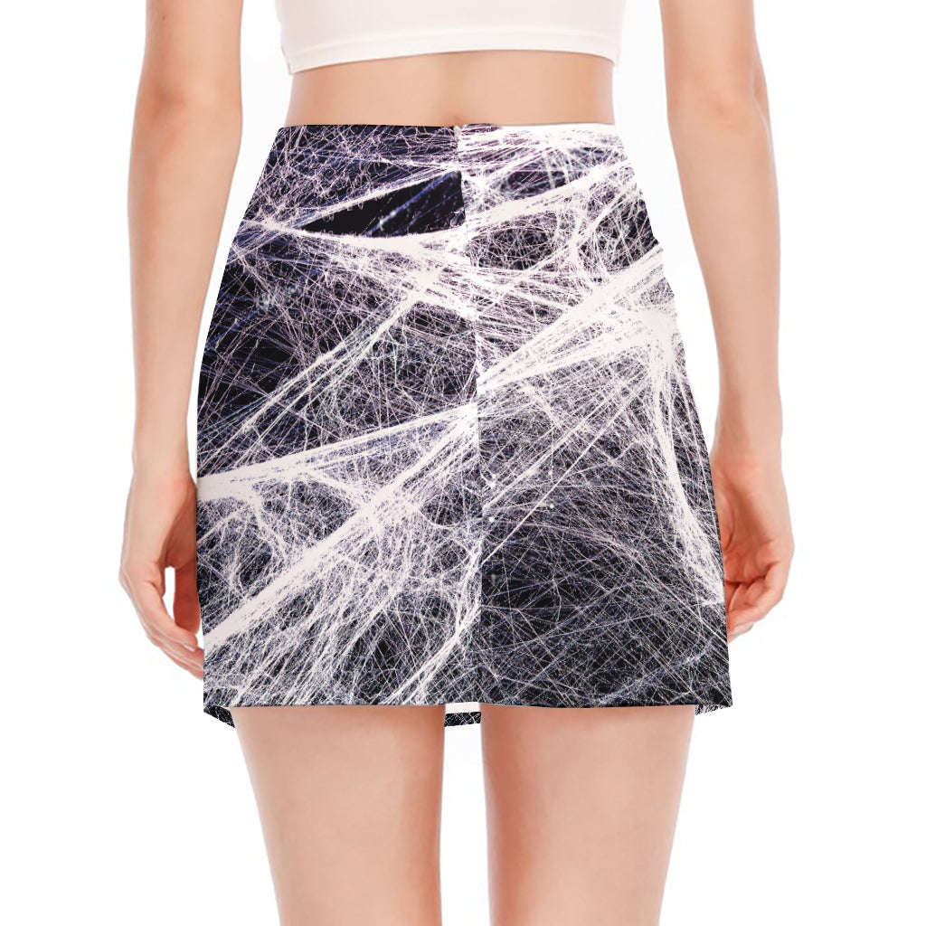 Horror Cobweb Print Side Slit Mini Skirt