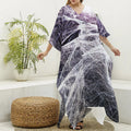 Horror Cobweb Print Silk V-Neck Kaftan Dress