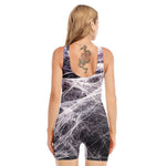 Horror Cobweb Print Sleeveless One Piece Swimsuit