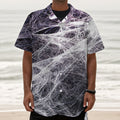 Horror Cobweb Print Textured Short Sleeve Shirt