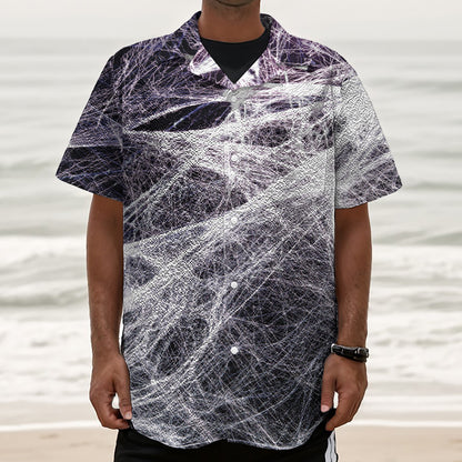 Horror Cobweb Print Textured Short Sleeve Shirt