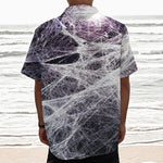 Horror Cobweb Print Textured Short Sleeve Shirt