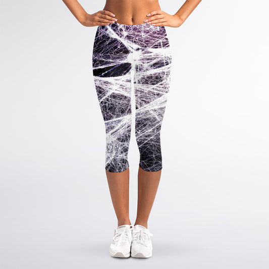 Horror Cobweb Print Women's Capri Leggings