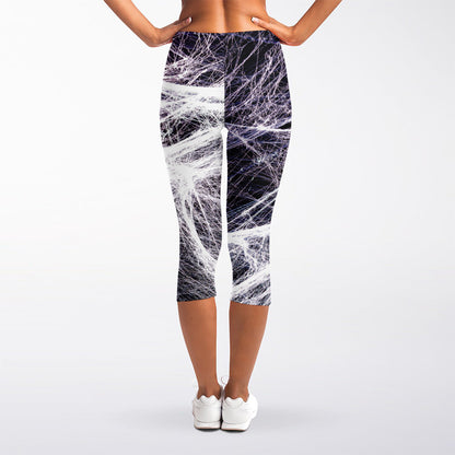 Horror Cobweb Print Women's Capri Leggings