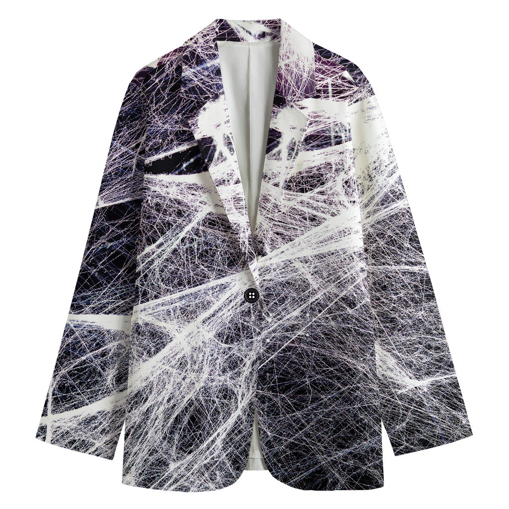 Horror Cobweb Print Women's Cotton Blazer