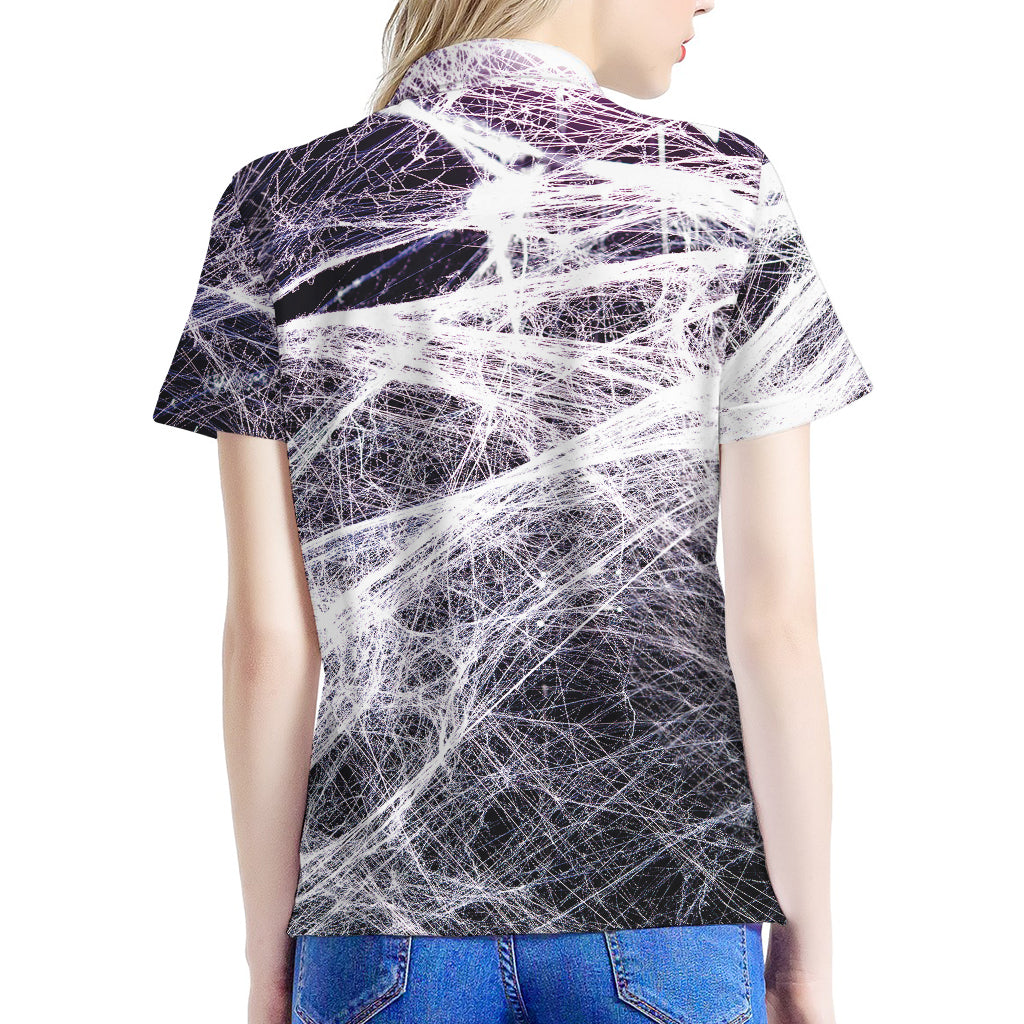 Horror Cobweb Print Women's Polo Shirt