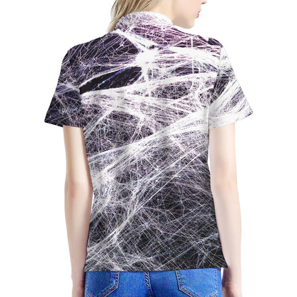 Horror Cobweb Print Women's Polo Shirt