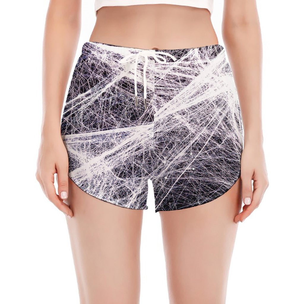 Horror Cobweb Print Women's Split Running Shorts