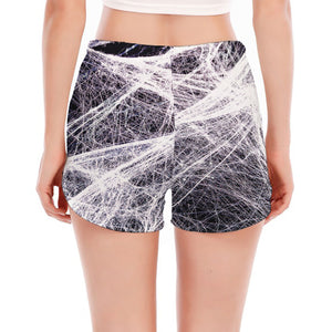 Horror Cobweb Print Women's Split Running Shorts