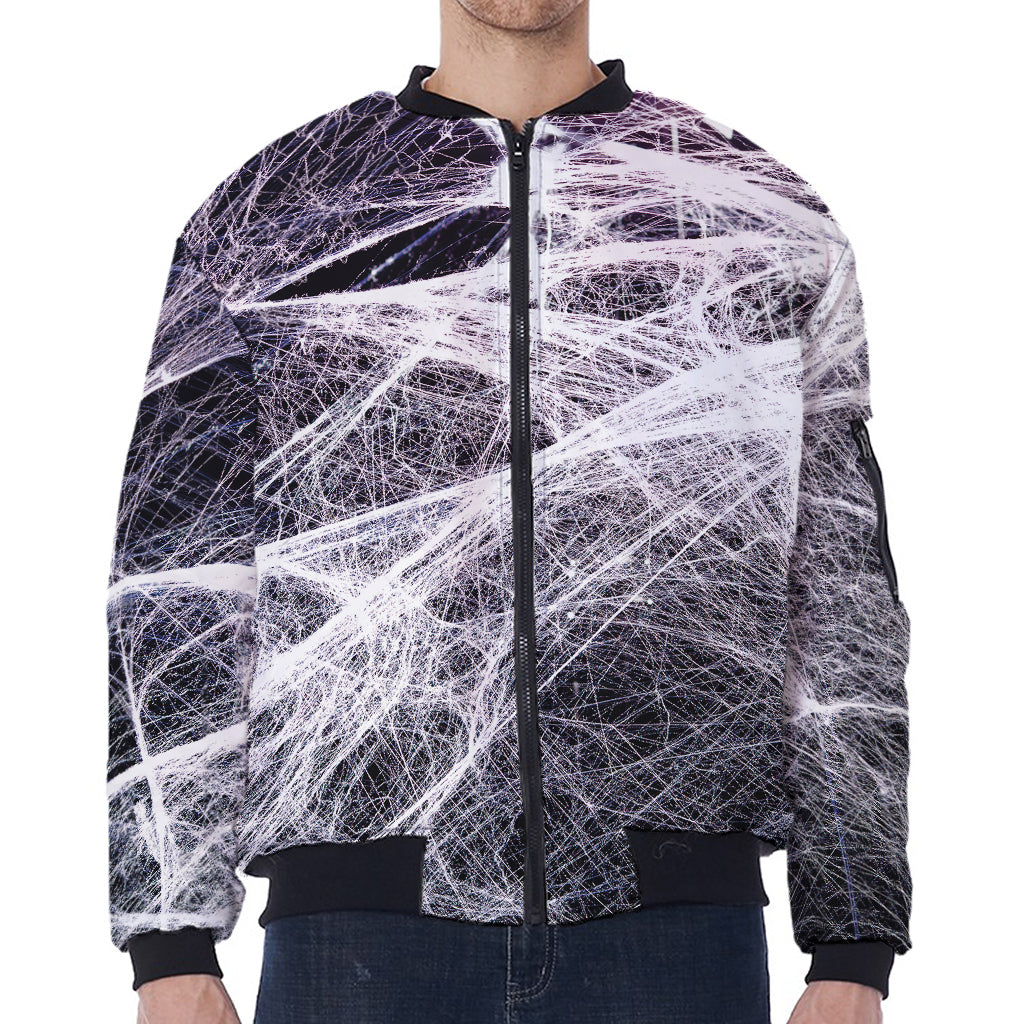 Horror Cobweb Print Zip Sleeve Bomber Jacket