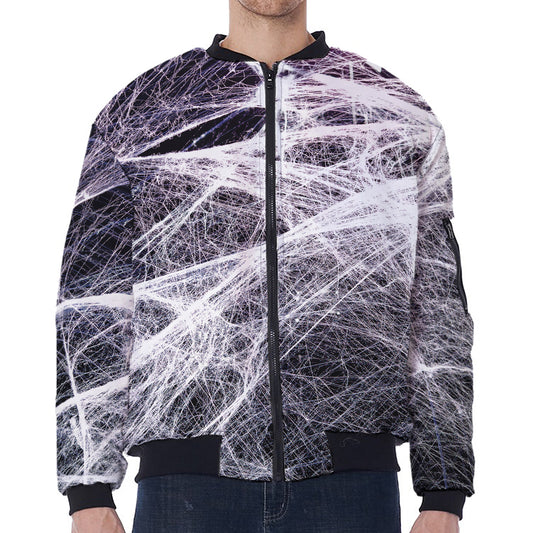 Horror Cobweb Print Zip Sleeve Bomber Jacket