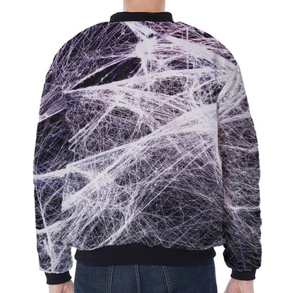 Horror Cobweb Print Zip Sleeve Bomber Jacket