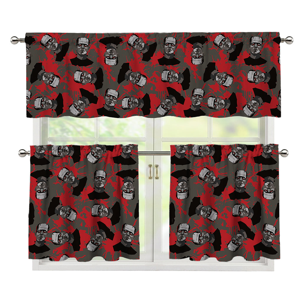 Horror Frankenstein Pattern Print 3 Piece Kitchen Curtains