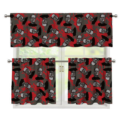 Horror Frankenstein Pattern Print 3 Piece Kitchen Curtains