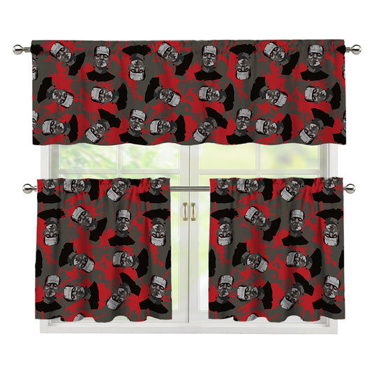 Horror Frankenstein Pattern Print 3 Piece Kitchen Curtains
