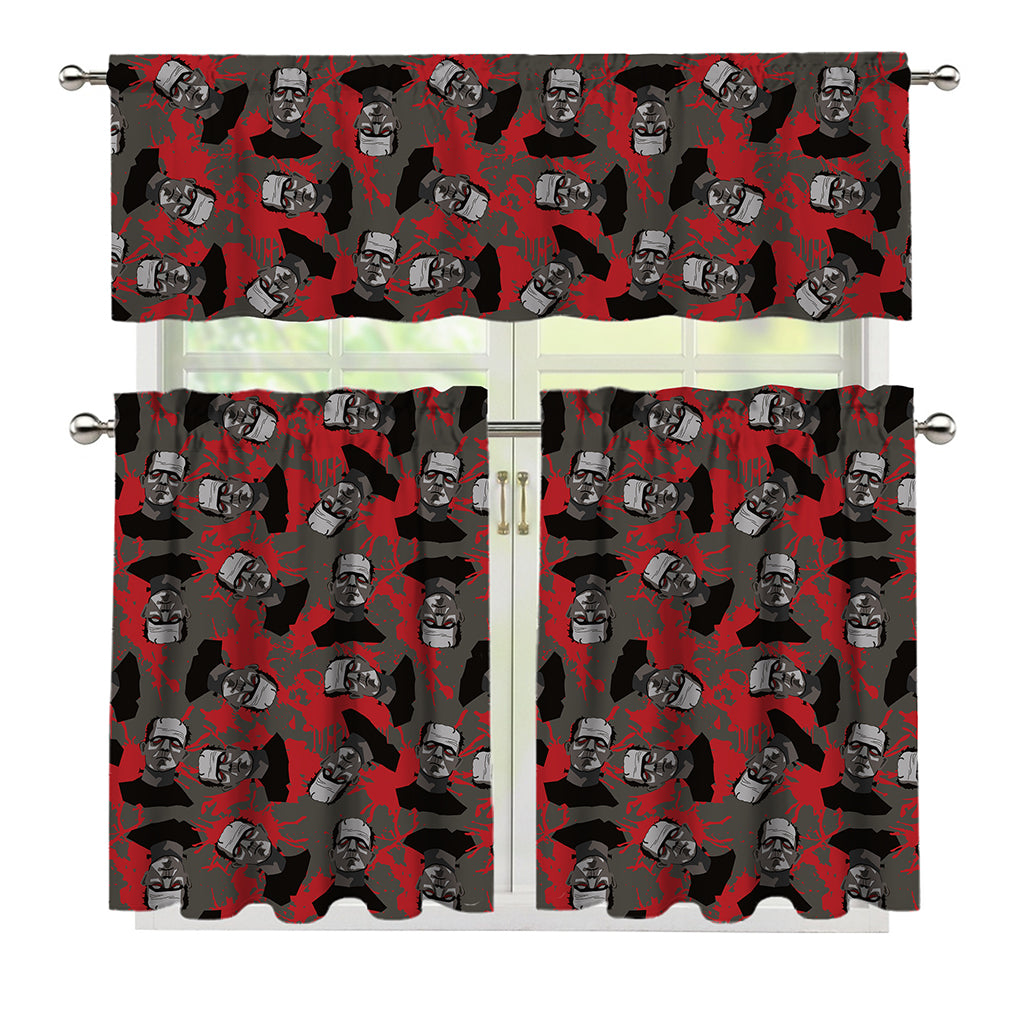 Horror Frankenstein Pattern Print 3 Piece Kitchen Curtains