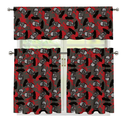 Horror Frankenstein Pattern Print 3 Piece Kitchen Curtains
