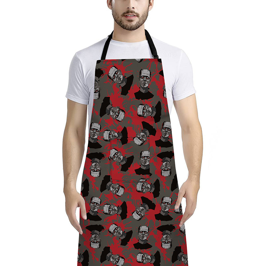 Horror Frankenstein Pattern Print Bib Apron With Pocket