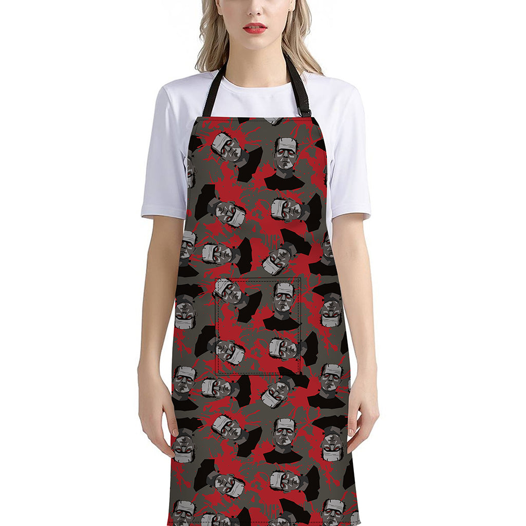 Horror Frankenstein Pattern Print Bib Apron With Pocket