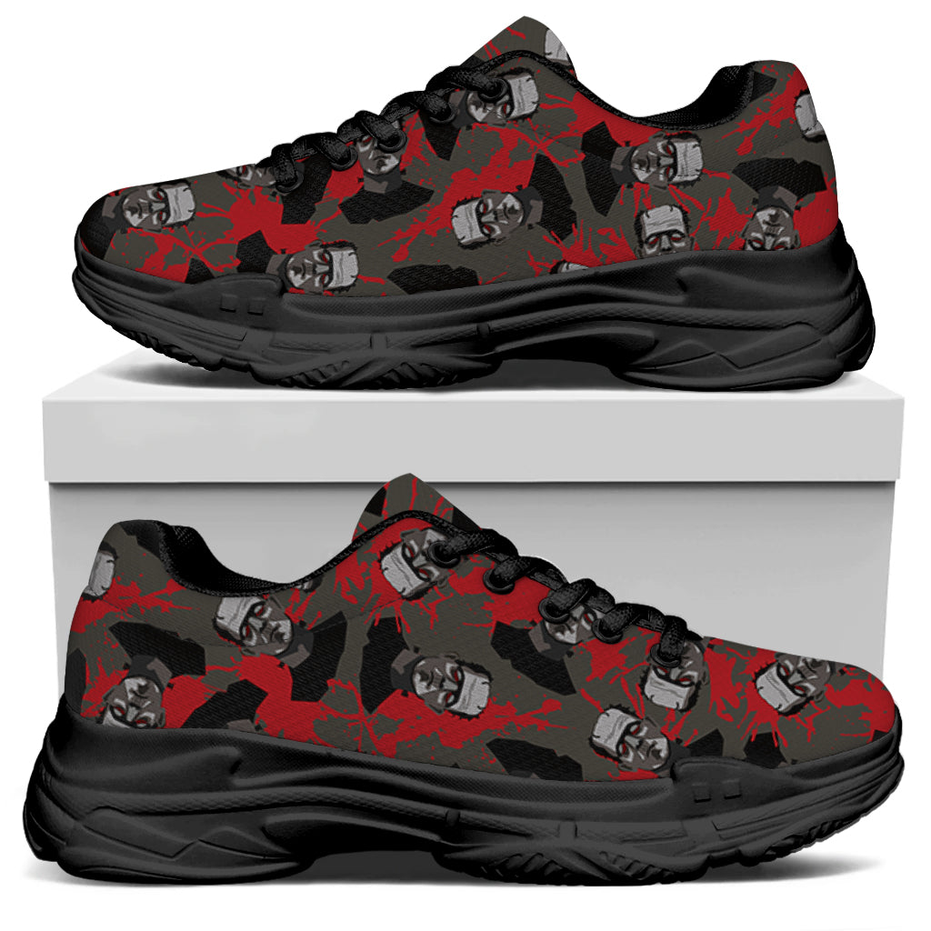 Horror Frankenstein Pattern Print Black Chunky Shoes