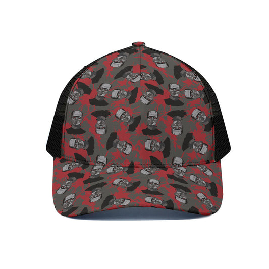 Horror Frankenstein Pattern Print Black Mesh Trucker Cap