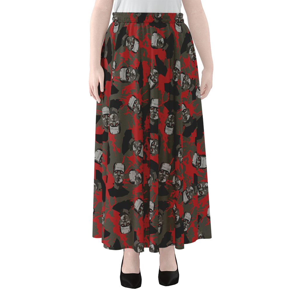 Horror Frankenstein Pattern Print Chiffon Maxi Skirt