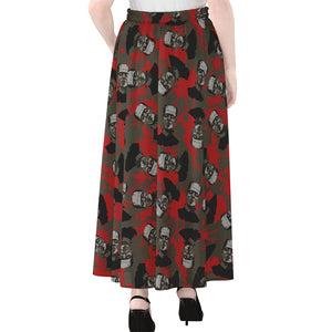 Horror Frankenstein Pattern Print Chiffon Maxi Skirt