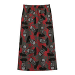 Horror Frankenstein Pattern Print Cotton Front Slit Maxi Skirt