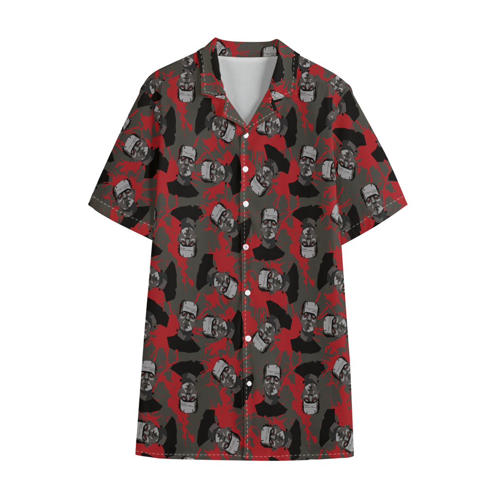 Horror Frankenstein Pattern Print Cotton Hawaiian Shirt