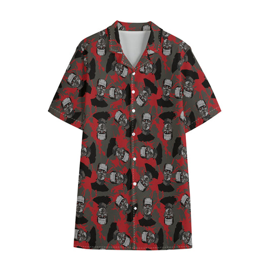 Horror Frankenstein Pattern Print Cotton Hawaiian Shirt