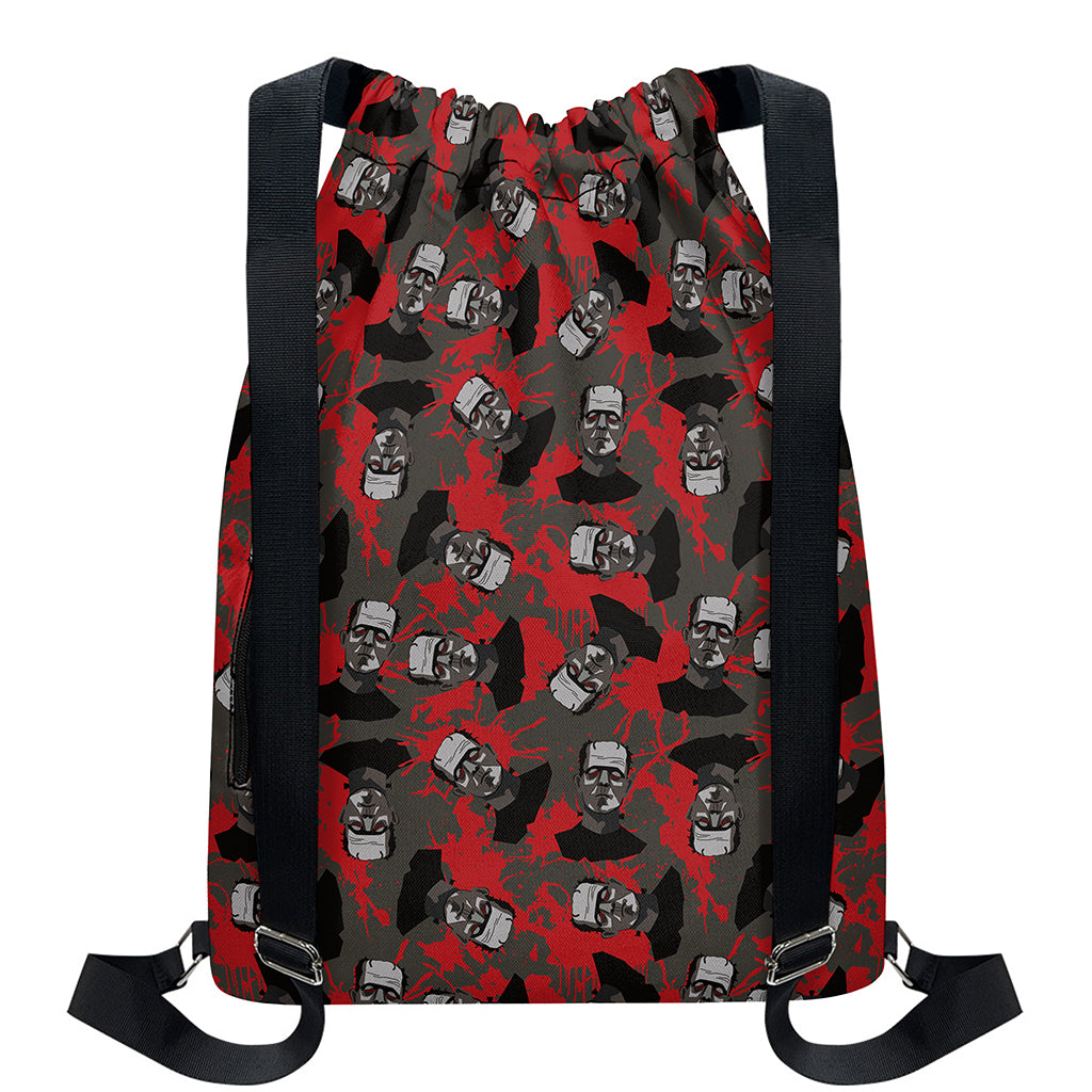 Horror Frankenstein Pattern Print Drawstring Backpack