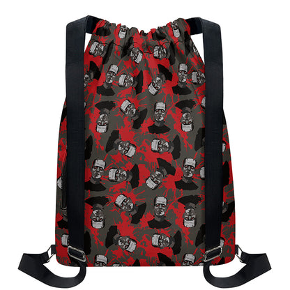 Horror Frankenstein Pattern Print Drawstring Backpack