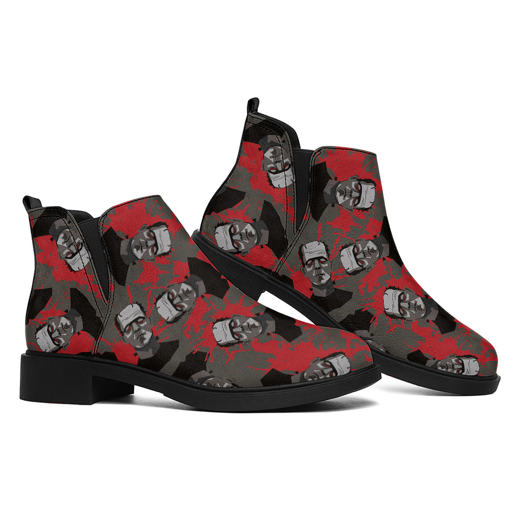 Horror Frankenstein Pattern Print Flat Ankle Boots