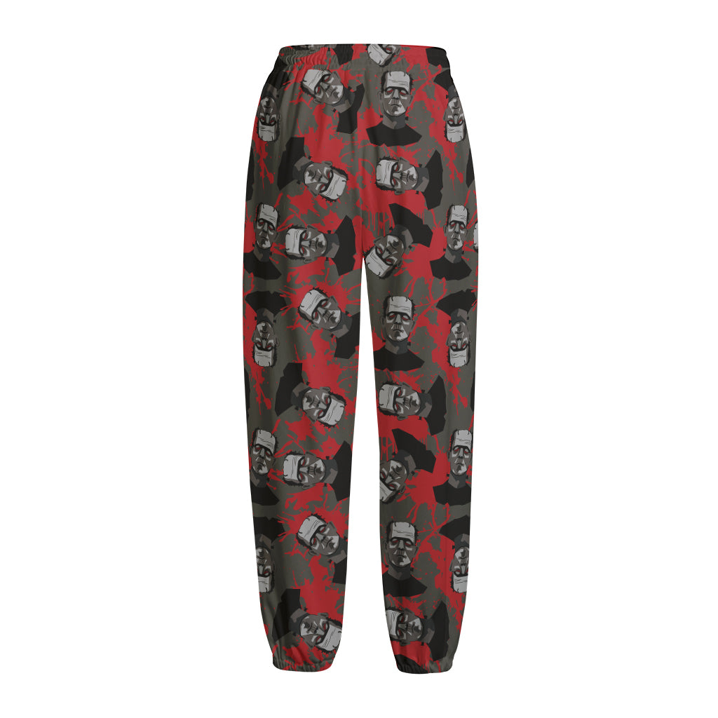 Horror Frankenstein Pattern Print Fleece Lined Knit Pants