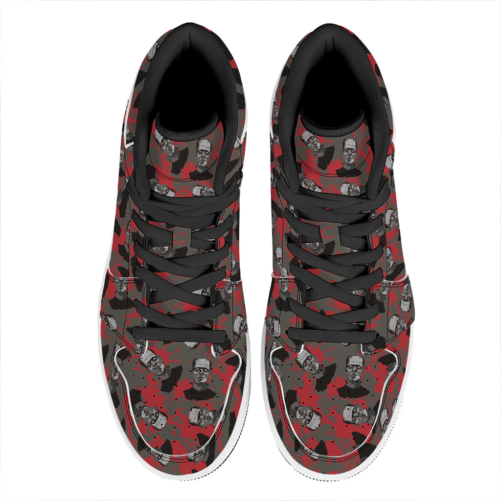 Horror Frankenstein Pattern Print High Top Leather Sneakers