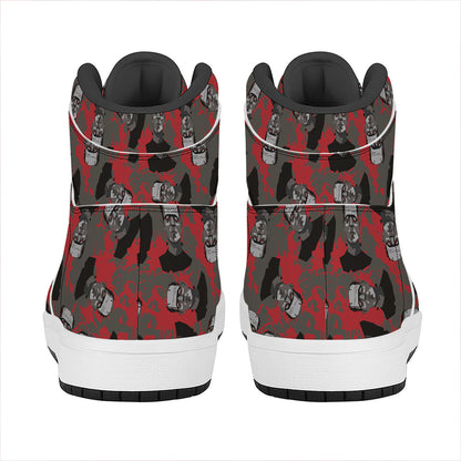 Horror Frankenstein Pattern Print High Top Leather Sneakers