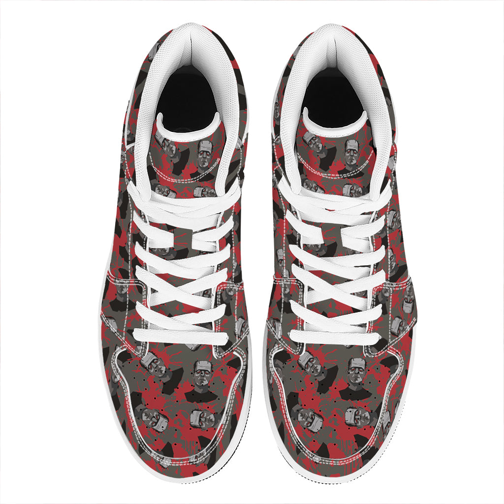 Horror Frankenstein Pattern Print High Top Leather Sneakers