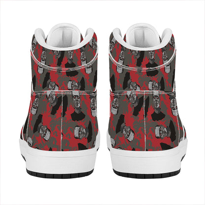 Horror Frankenstein Pattern Print High Top Leather Sneakers